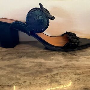 Jack Rogers Lauren 2 Band Slide Sandals Size 9 Black Stacked Heel